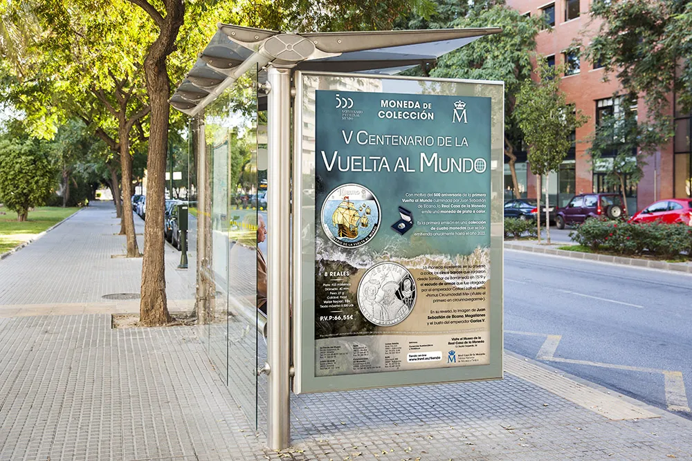 FNMT publicidad mockup anuncio vuelta al mundo mupi parada autobuses